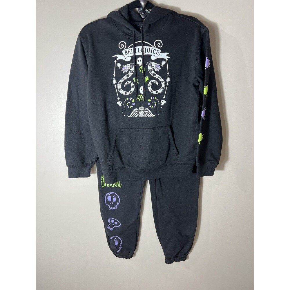 Beetlejuice Womens Black Hooded Sweatshirt And Jogger Set Size Small